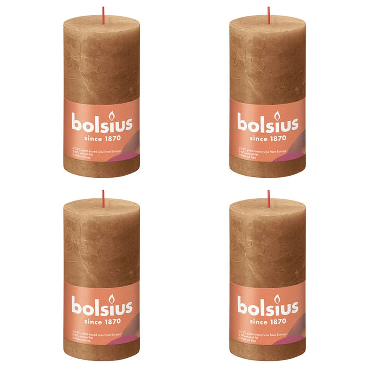 Bolsius Rustika block ljus 4-pack 130x68 mm kryddbrun