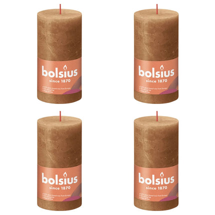 Bolsius Rustika block ljus 4-pack 130x68 mm kryddbrun