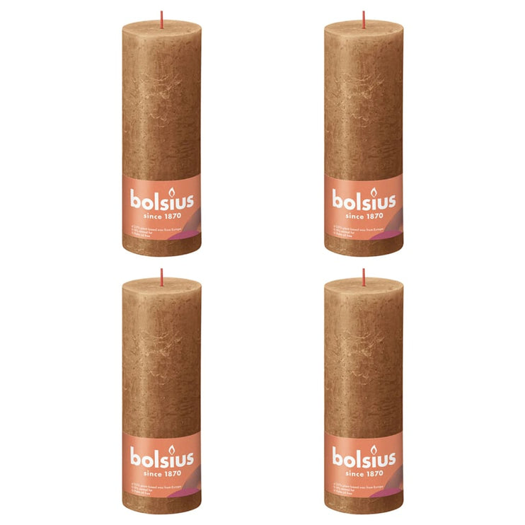 Bolsius Rustika block ljus 4-pack 190x68 mm kryddbrun