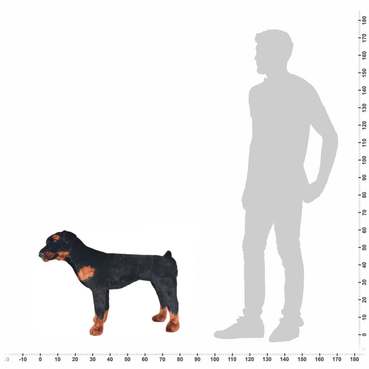 Stående leksakshund rottweiler plysch svart och brun XXL