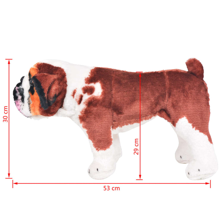 Stående leksakshund bulldog plysch vit och brun XXL