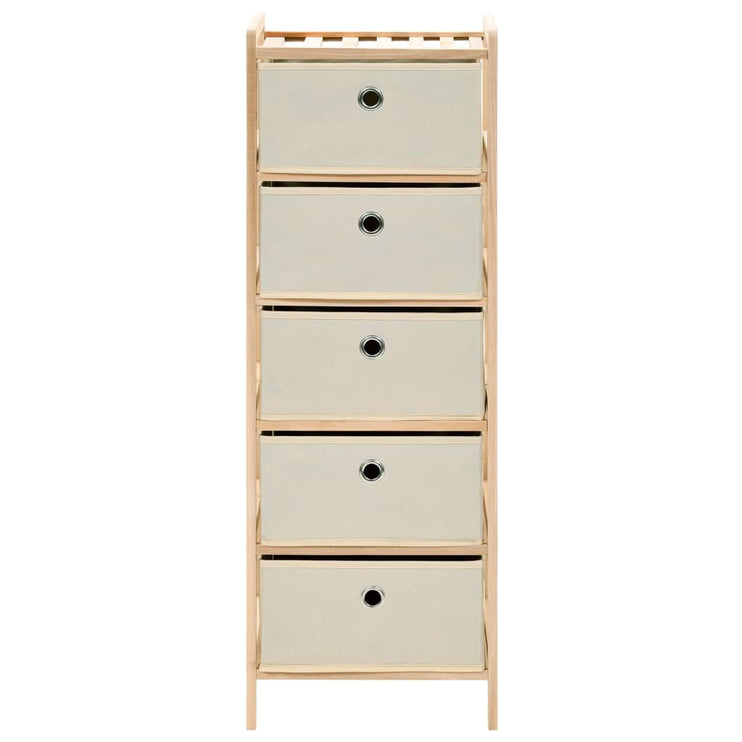 Förvaringshylla med 5 tygkorgar cedarträ beige