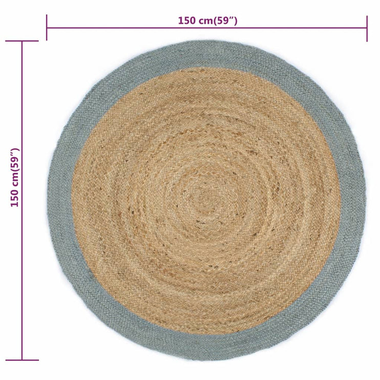 Handgjord jutematta med olivgrön kant 150 cm