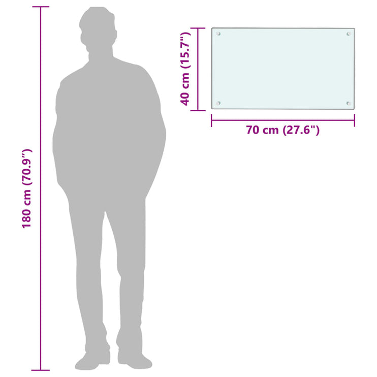 Stänkskydd vit 70x40 cm härdat glas