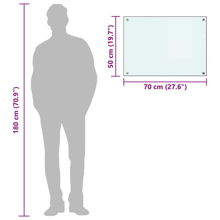 vidaXL Stänkskydd vit 70x50 cm härdat glas