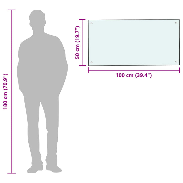 vidaXL Stänkskydd vit 100x50 cm härdat glas