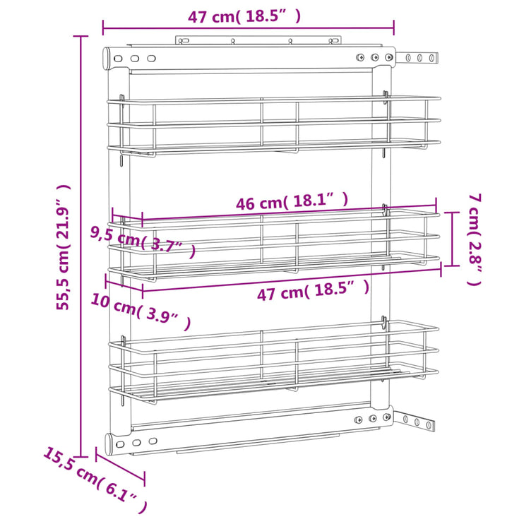 Utdragbar inredning köksskåp 3 hyllor silver 47x15,5x55,5 cm