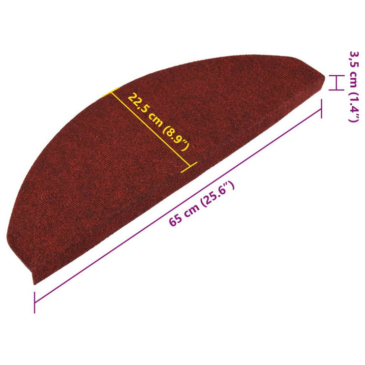 Trappstegsmattor självhäftande 15 st 65x22,5x3,5 cm röd