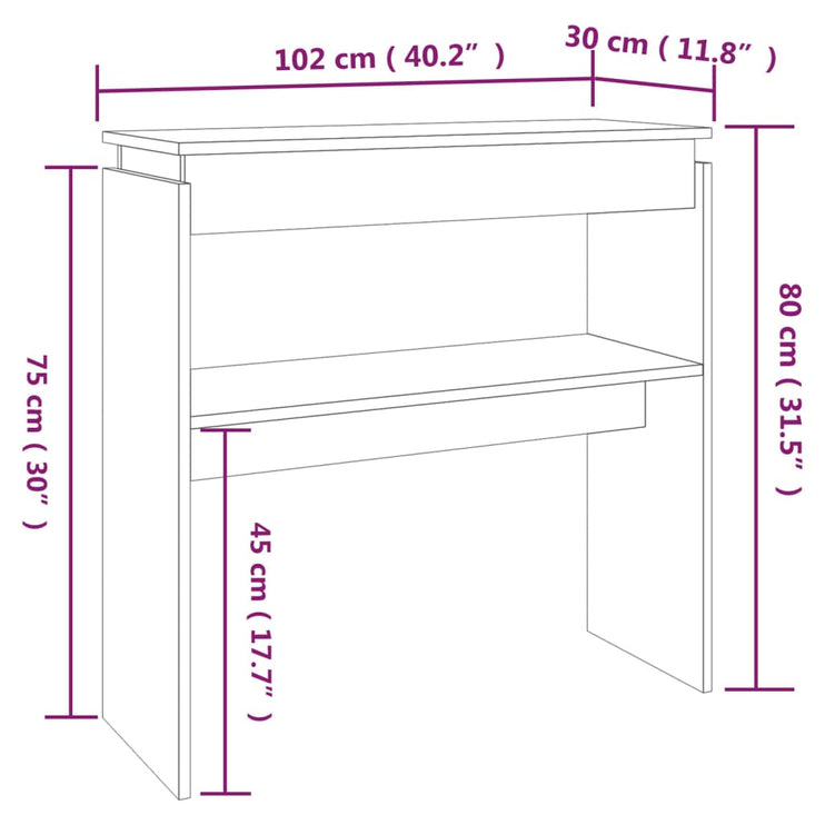 Avlastningsbord rökfärgad ek 102x30x80 cm konstruerat trä