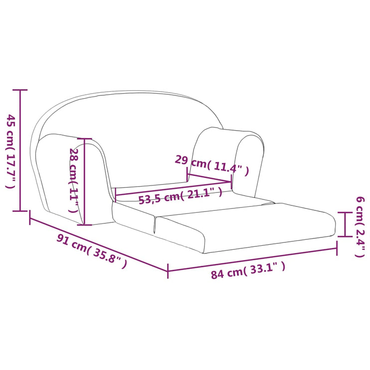 Bäddsoffa för barn 2-sits blå mjuk plysch