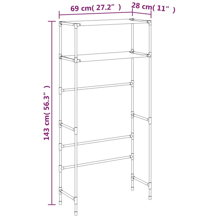 Hylla för tvättmaskin med 2 hyllplan svart 69x28x143 cm järn