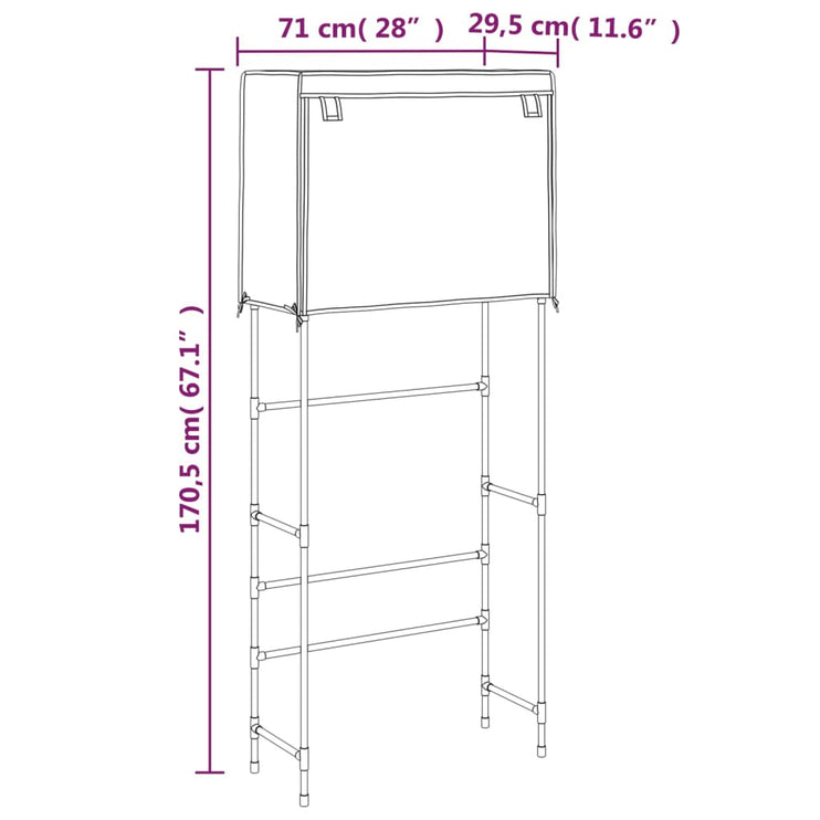 Hylla för tvättmaskin med 2 hyllplan grå 71x29,5x170,5 cm järn