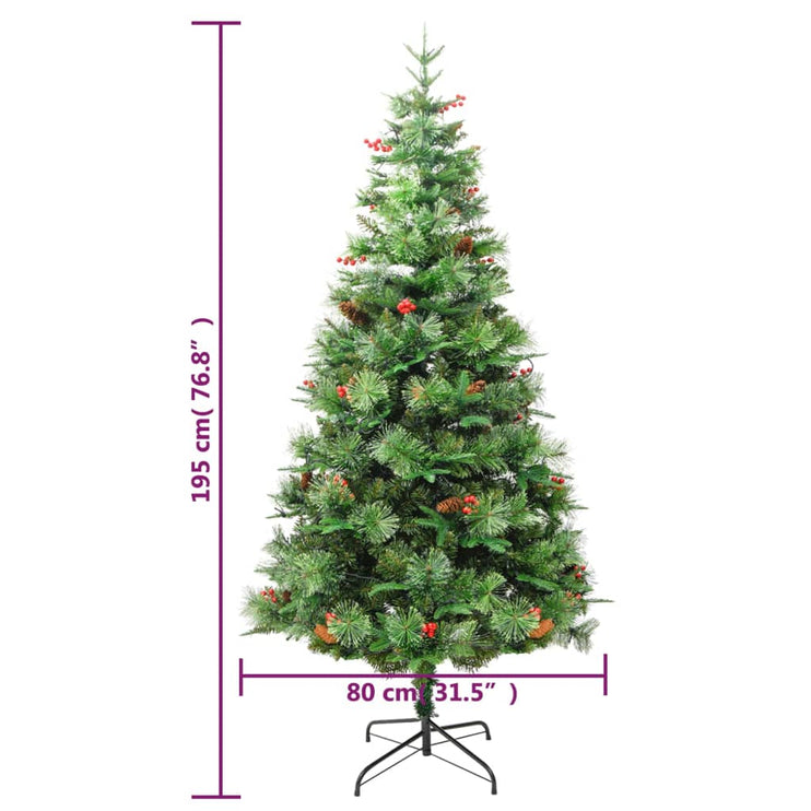 Belyst julgran med kottar grön 195 cm PVC&PE