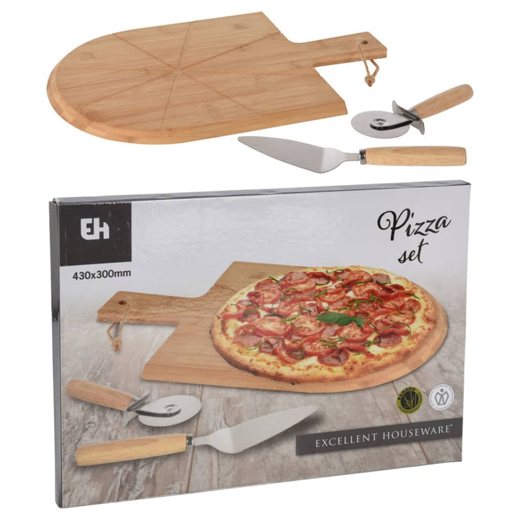 Excellent Houseware Pizzaset 3 delar 43x30 cm bambu