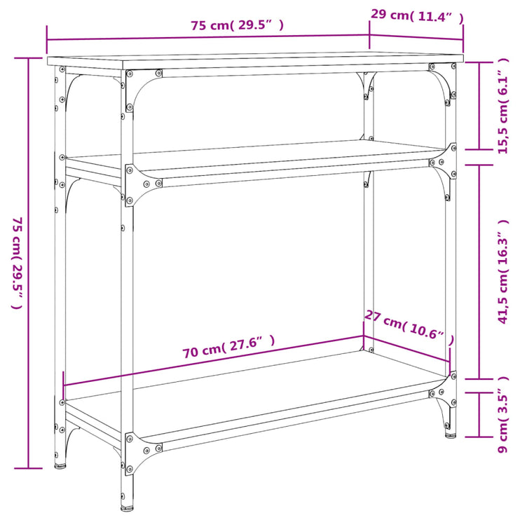 Avlastningsbord rökfärgad ek 75x29x75 cm konstruerat trä