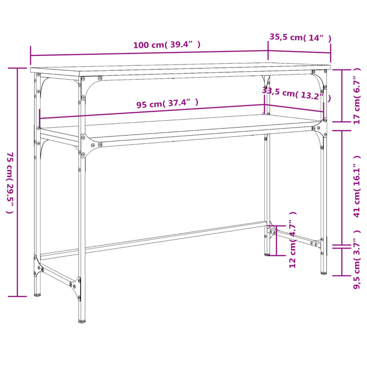 Avlastningsbord rökfärgad ek 100x35,5x75 cm konstruerat trä