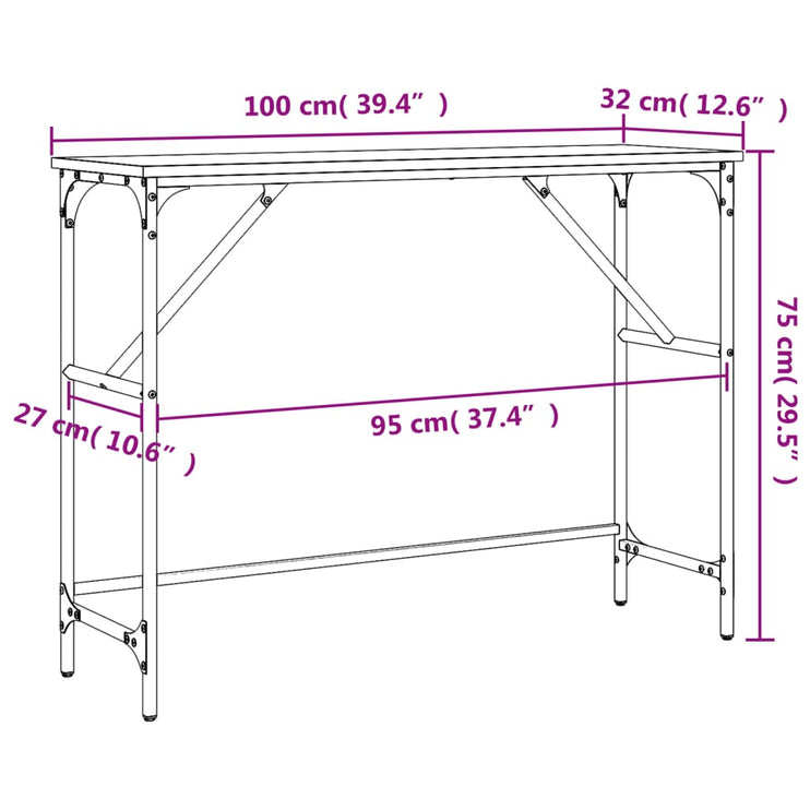 Avlastningsbord rökfärgad ek 100x32x75 cm konstruerat trä