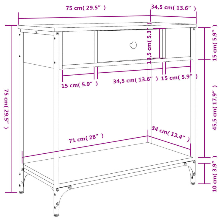 Avlastningsbord rökfärgad ek 75x34,5x75 cm konstruerat trä