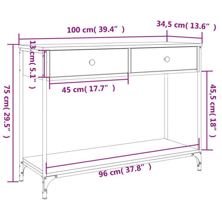 Avlastningsbord rökfärgad ek 100x34,5x75 cm konstruerat trä