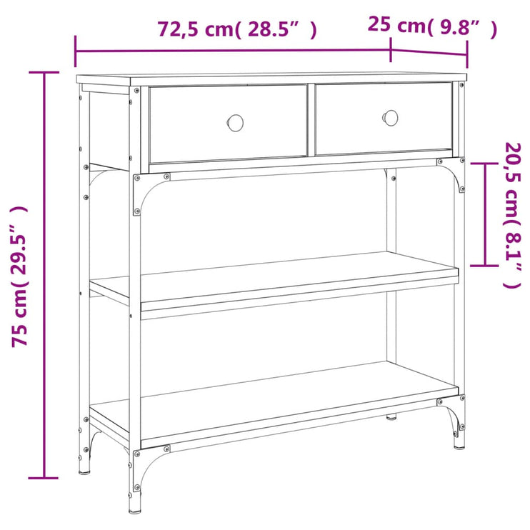 Avlastningsbord rökfärgad ek 72,5x25x75 cm konstruerat trä