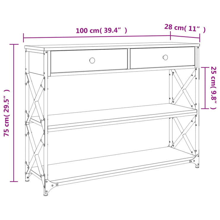 Avlastningsbord rökfärgad ek 100x28x75 cm konstruerat trä