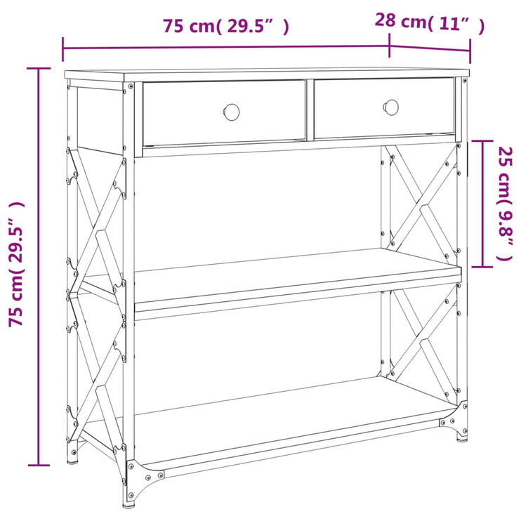 Avlastningsbord rökfärgad ek 75x28x75 cm konstruerat trä