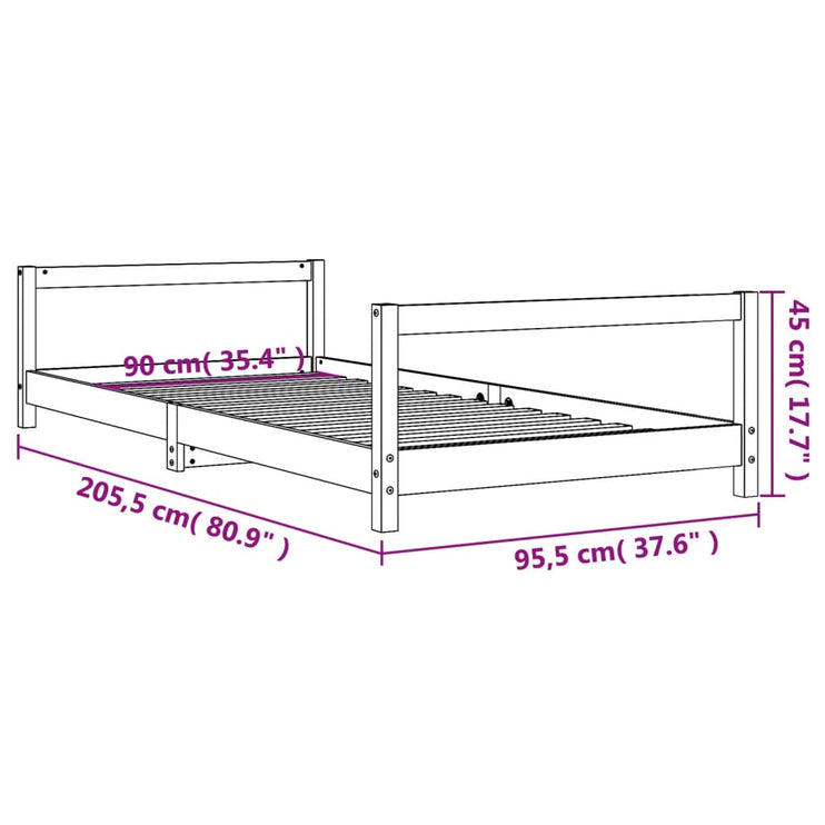 Sängram för barnsäng 90x200 cm massiv furu