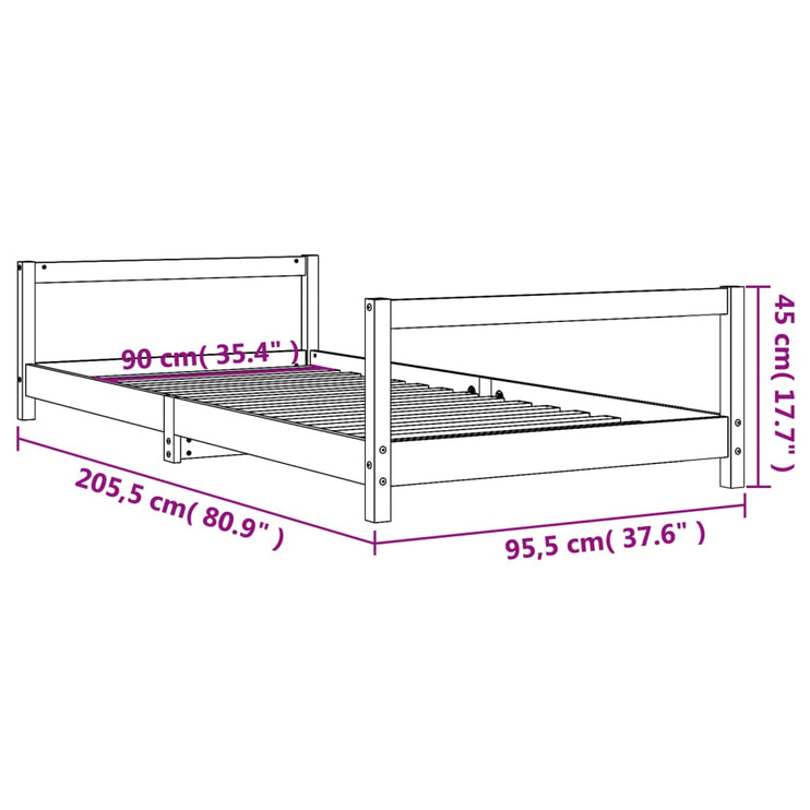 Sängram för barnsäng svart 90x200 cm massiv furu