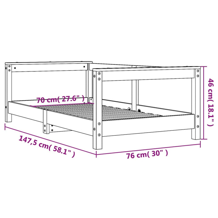 Sängram för barnsäng vit 70x140 cm massiv furu