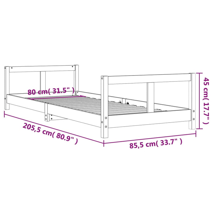 Sängram för barnsäng svart 80x200 cm massiv furu