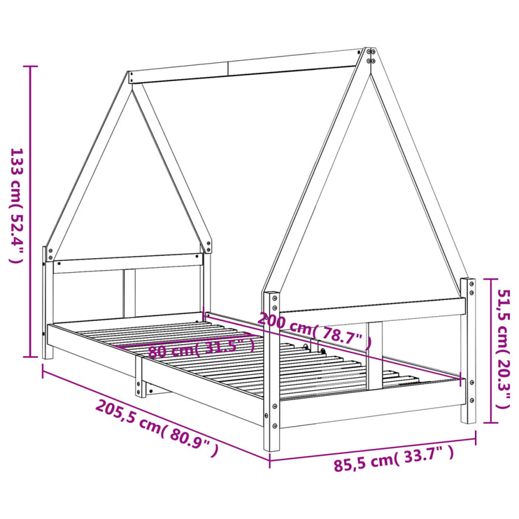 Sängram för barnsäng vit 80x200 cm massiv furu