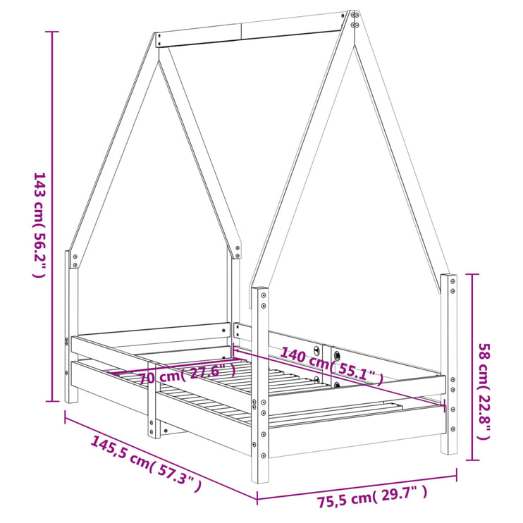 Sängram för barnsäng vit 70x140 cm massiv furu