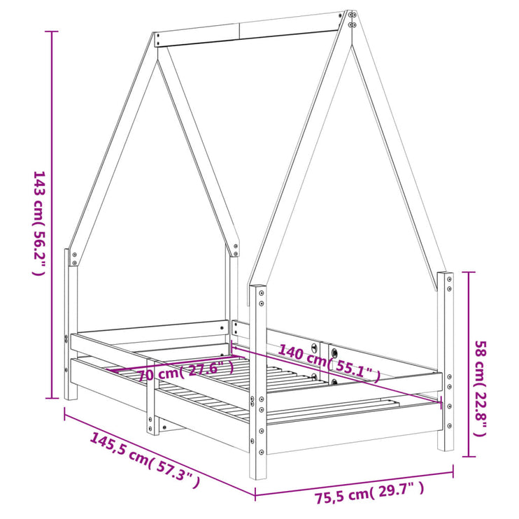 Sängram för barnsäng svart 70x140 cm massiv furu