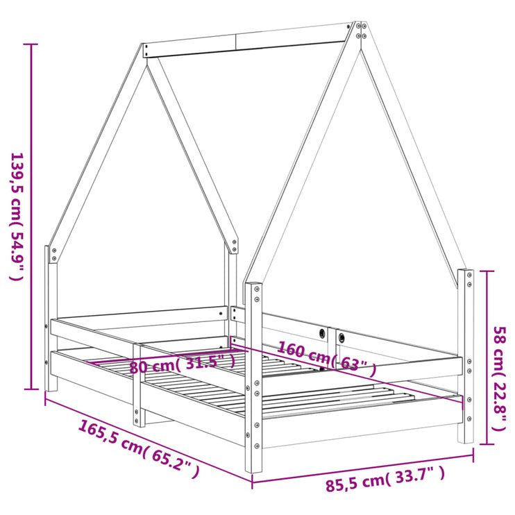 Sängram för barnsäng vit 80x160 cm massiv furu