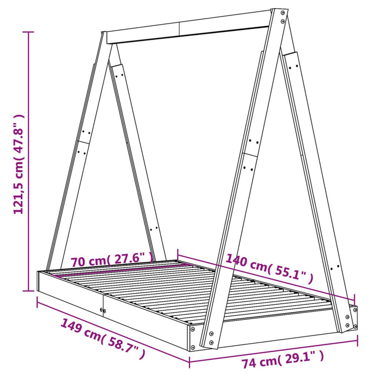 Sängram för barnsäng 70x140 cm massiv furu