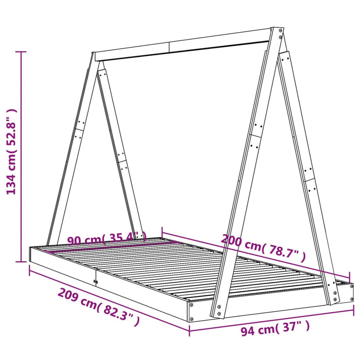 Sängram för barnsäng vit 90x200 cm massiv furu