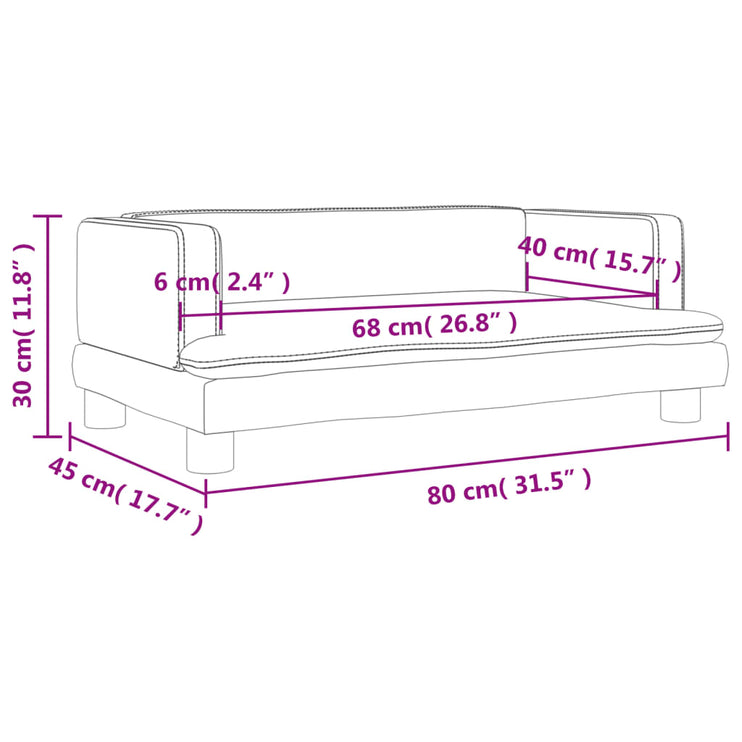 Barnsoffa ljusgrå 80x45x30 cm sammet