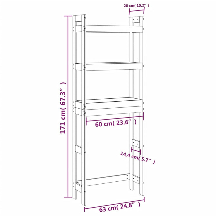 Badrumshylla svart 63x26x171 cm massiv furu