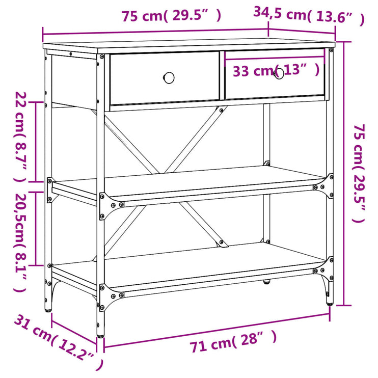 Avlastningsbord rökfärgad ek 75x34,5x75 cm konstruerat trä