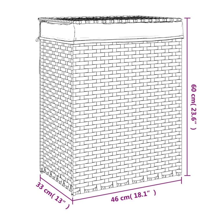 Tvättkorg med lock 46x33x60 cm konstrotting