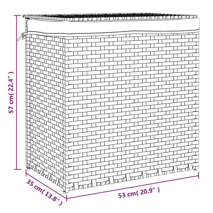 Tvättkorg med 2 sektioner grå 53x35x57 cm konstrotting