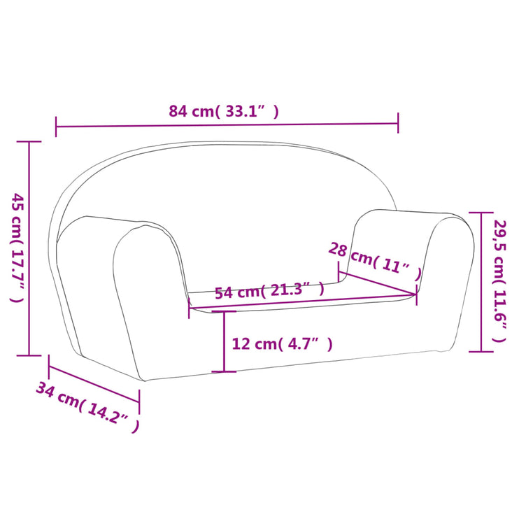 Barnsoffa 2-sits antracit mjuk plysch