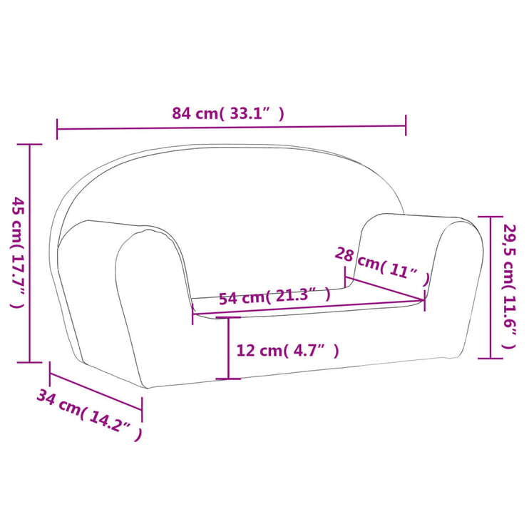 Barnsoffa 2-sits rosa mjuk plysch