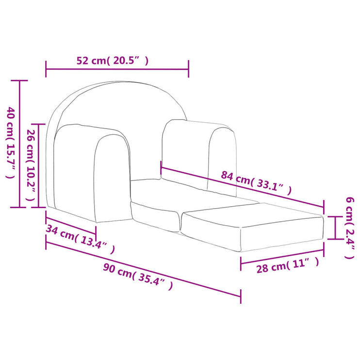 Bäddsoffa för barn rosa mjuk plysch