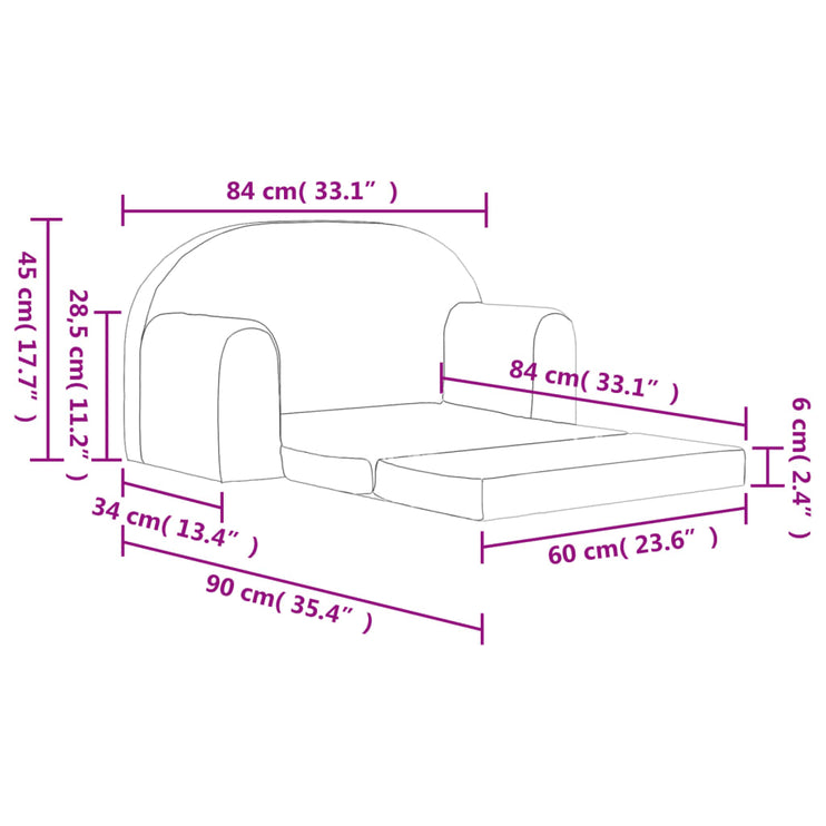 Bäddsoffa för barn 2-sits antracit mjuk plysch