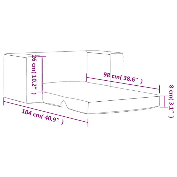 Bäddsoffa för barn 2-sits ljusgrå mjuk plysch