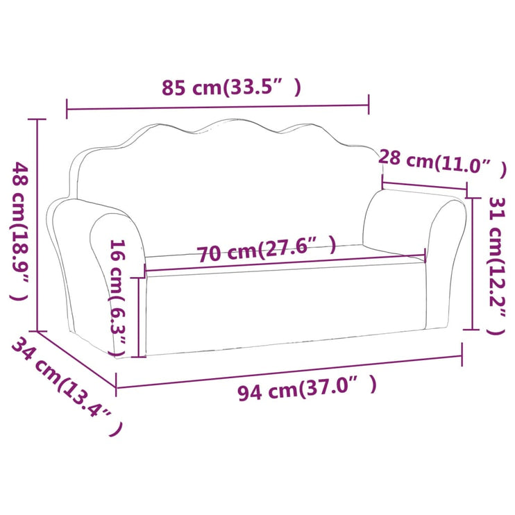 Barnsoffa 2-sits antracit mjuk plysch