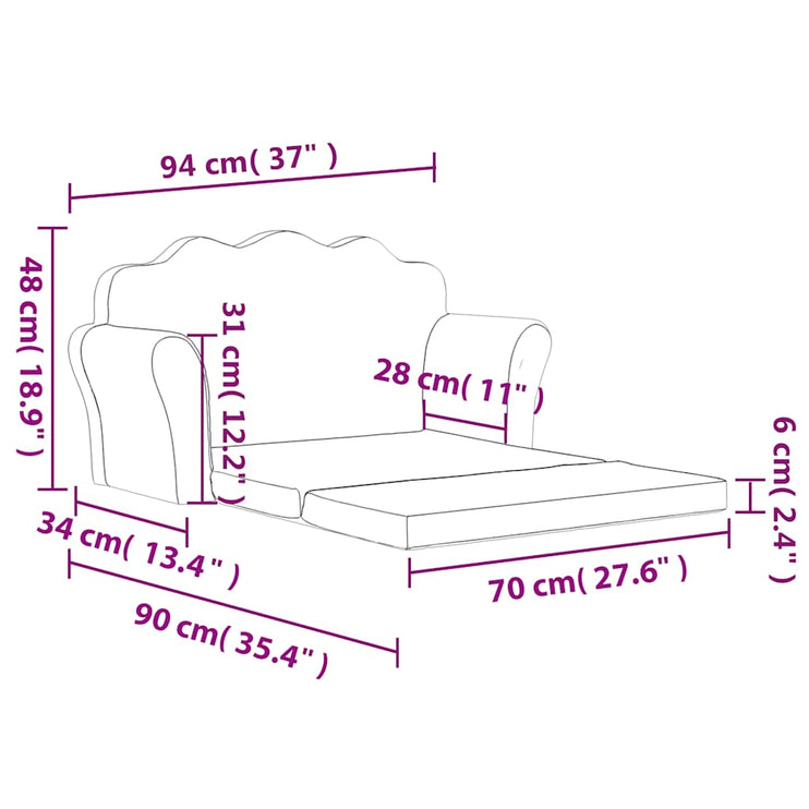 Bäddsoffa för barn 2-sits gräddvit mjuk plysch