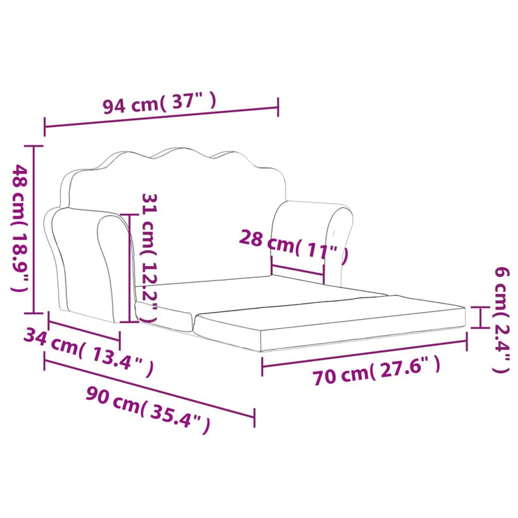 Bäddsoffa för barn 2-sits rosa mjuk plysch