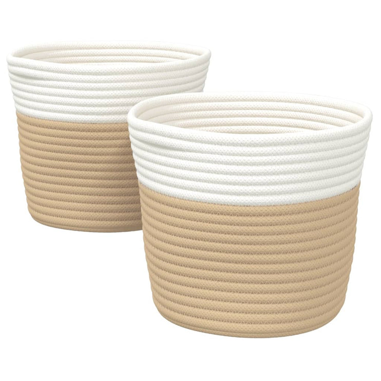 Förvaringskorgar 2 st beige och vit Ø24x18 cm bomull